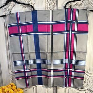 Gray Plaid Scarf with Pink and Blue Accents